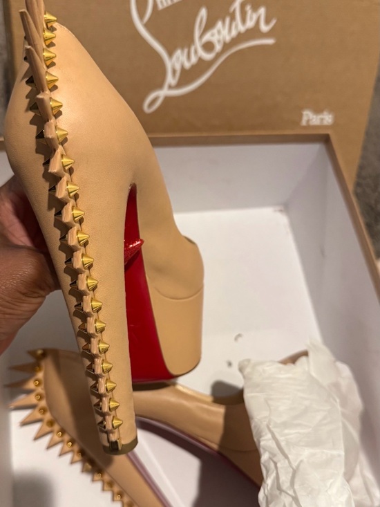 Christian Louboutin Shoes - Christian Louboutin Nude Patent Spike Platform Pump with Red Sole